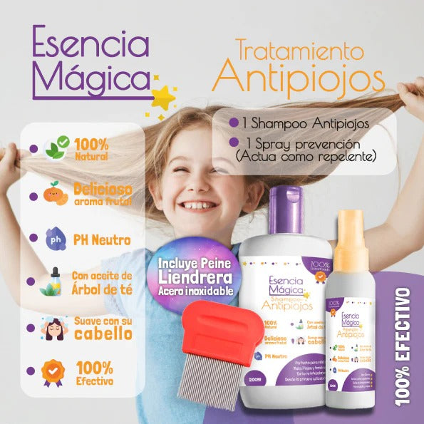 KIT TRATAMIENTO ANTI-PIOJOS 100% NATURAL (SHAMPOO 250ml, SPRAY 130ml Y PREINE)