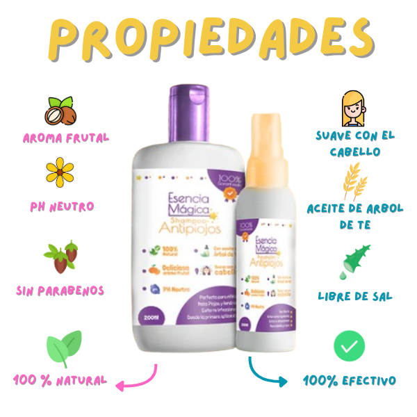 KIT TRATAMIENTO ANTI-PIOJOS 100% NATURAL (SHAMPOO 250ml, SPRAY 130ml Y PREINE)